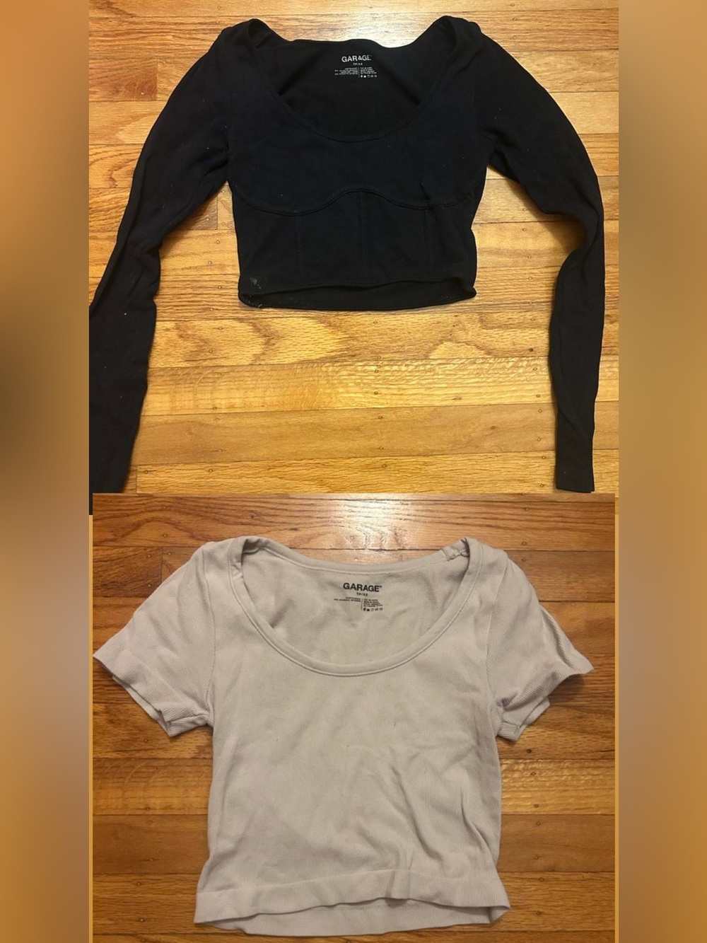 Garage Women’s Ribbed Scoop Neck Crop Top Duo - Black & Light Beige
